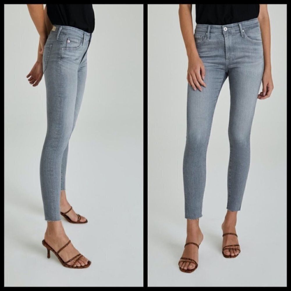 AG Farrah Skinny Ankle Frayed Hem High-Rise Jeans - Gray Pearl
